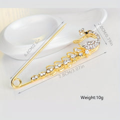 Men's Diamond Peacock Pin Brooch Golden Alloy Peacock