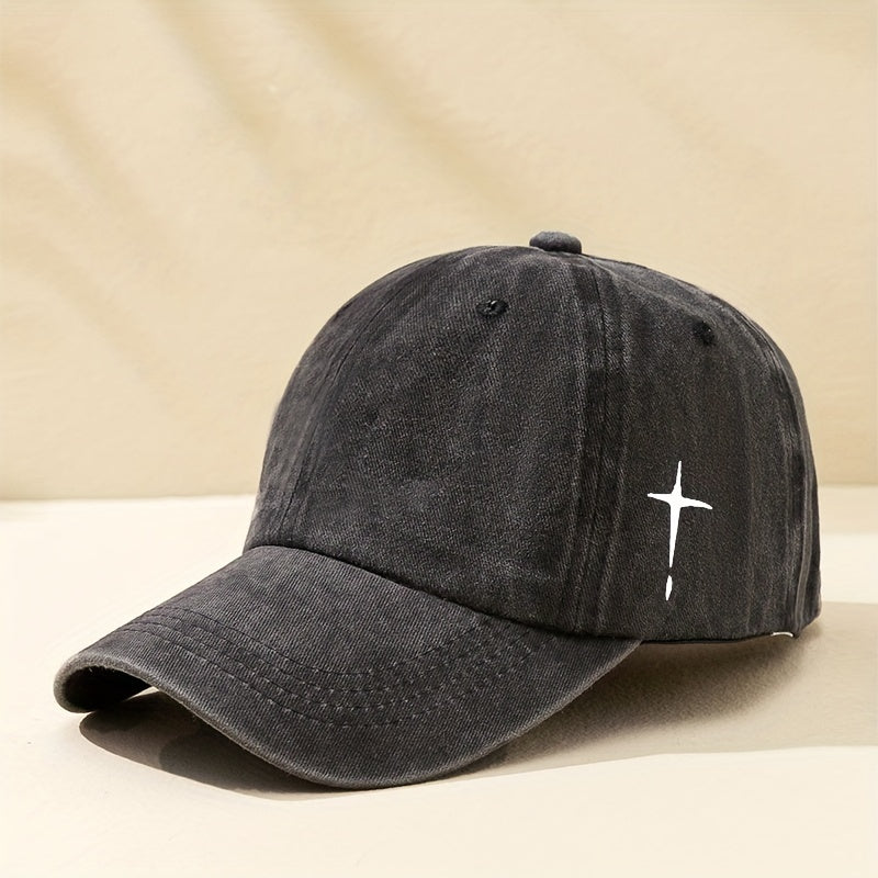 Vintage Distressed Baseball Cap Cross Print Dad Hats Y2K Sun Hats