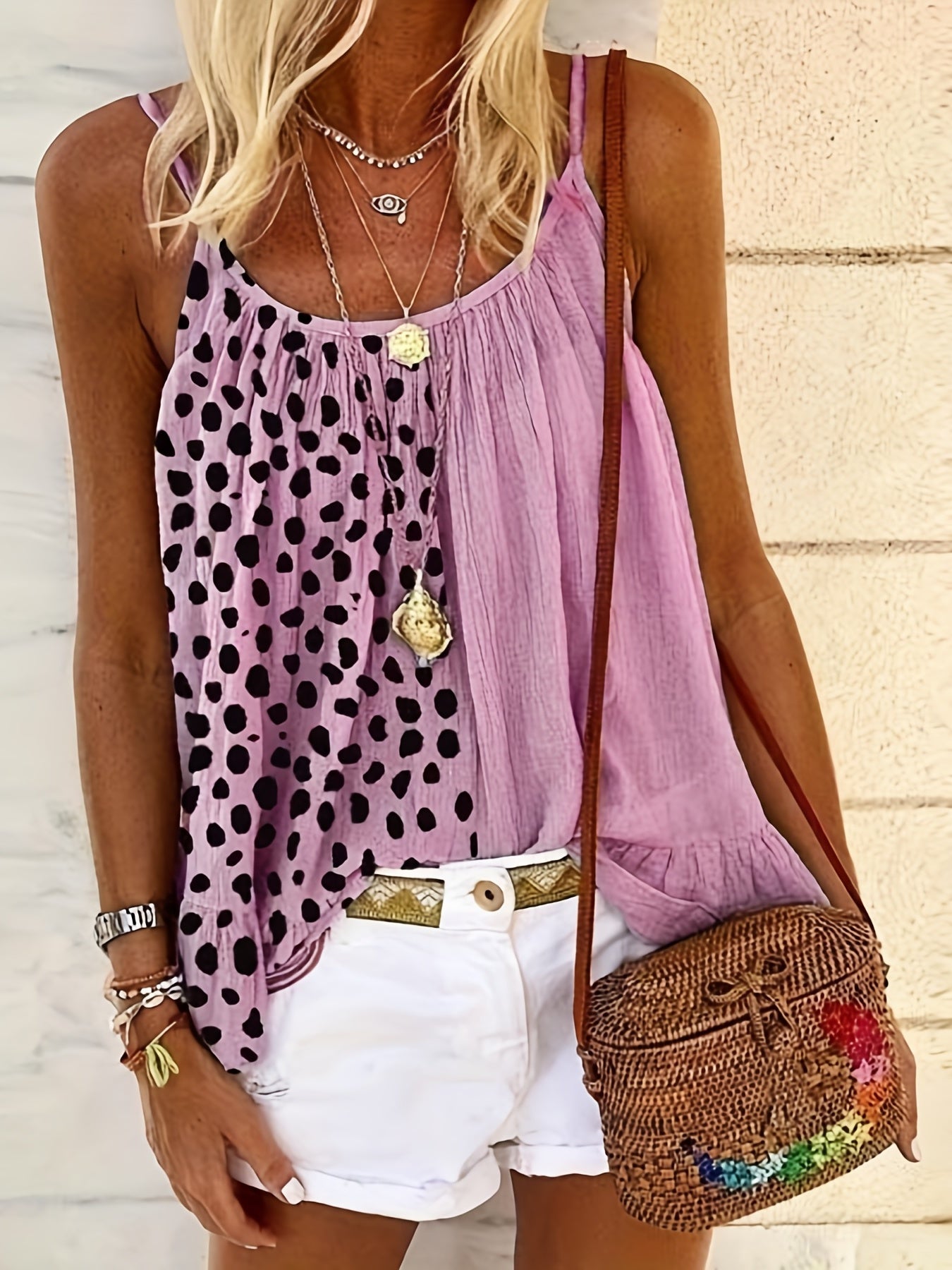  Colorblock Polka Dot Print Cami Top