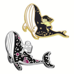 Whale & Girl Brooch Pins Enamel Metal Badges Lapel Pin Brooches