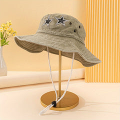 Rhinestone Pentagram Denim Bucket Hat Distressed Sun Hat Boonie Hats