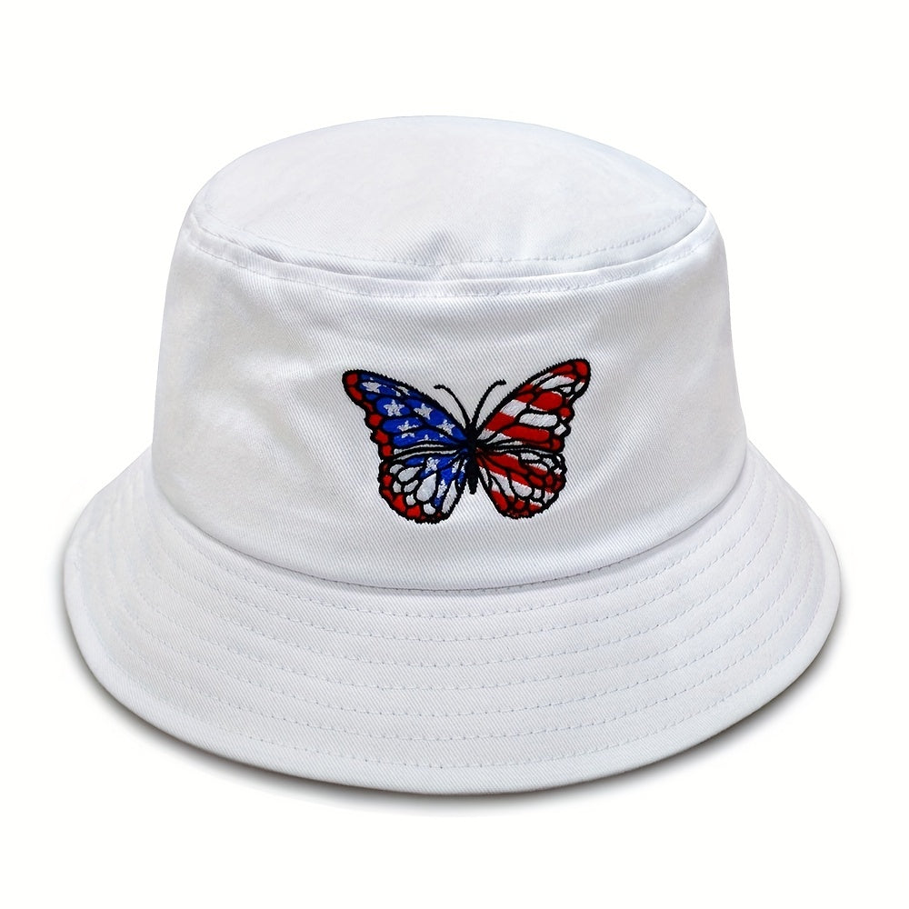Butterfly Embroidery Bucket Hat Flag Pattern Unisex Basin Hat
