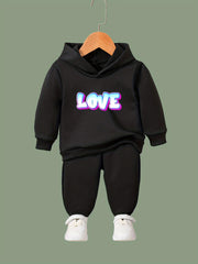 Girls Boys 2pcs LOVE Print Hooded Pullover Pants Set Spring Fall