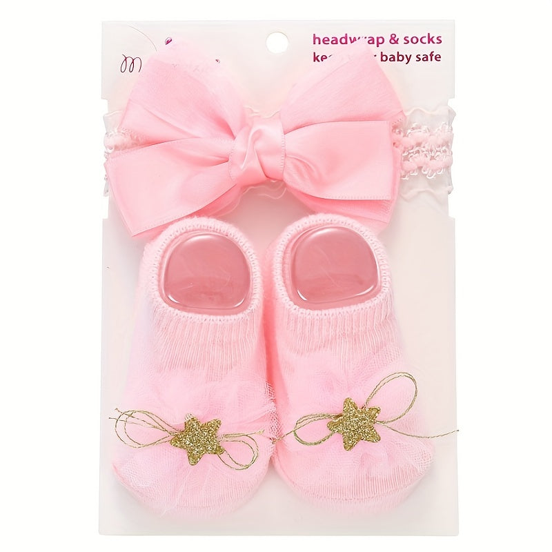 Baby Girls Mesh Socks & Headband Set Non slip Breathable Comfortable