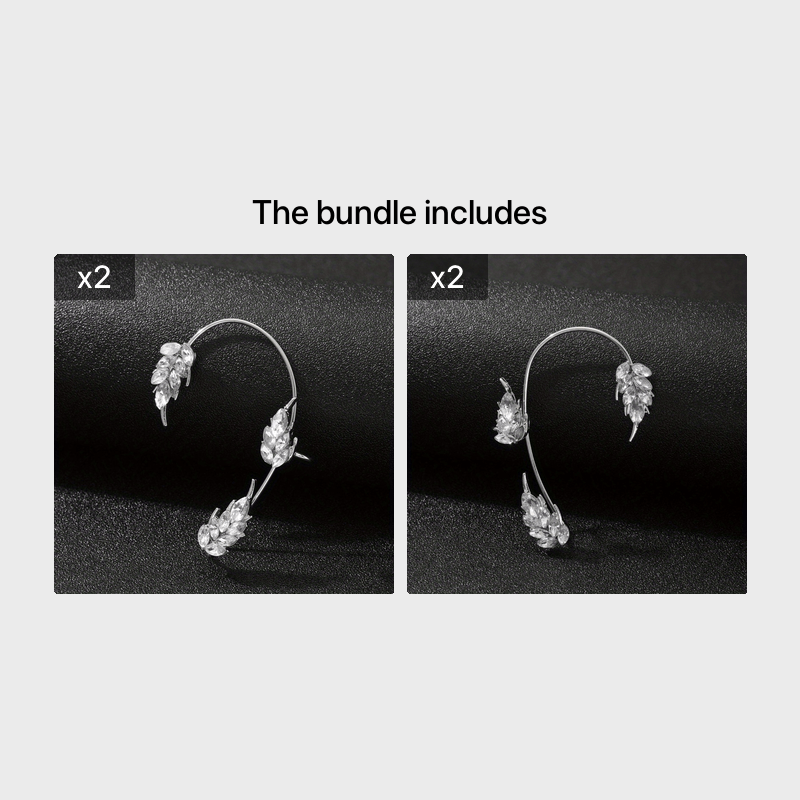 Leaf Feather Ear Hanging Light Flash Zirconium Ear Clip Earrings