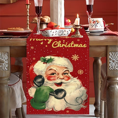 Red Plaid Santa Claus Table Runner - Christmas Decor