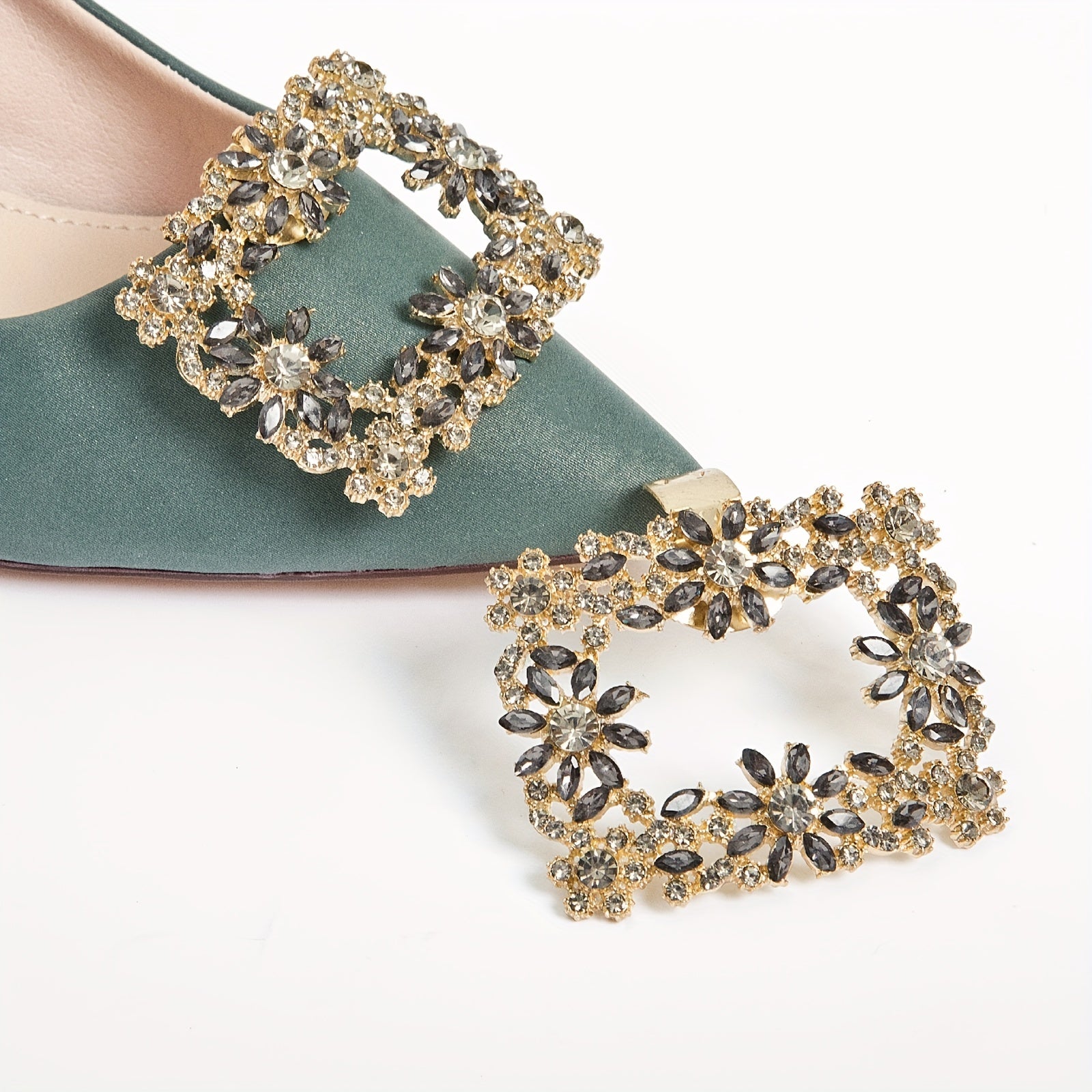 2pcs Square Rhinestone Shoe Buckles Wedding High Heel Decor