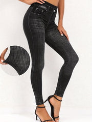  Denim Print High Waist Leggings