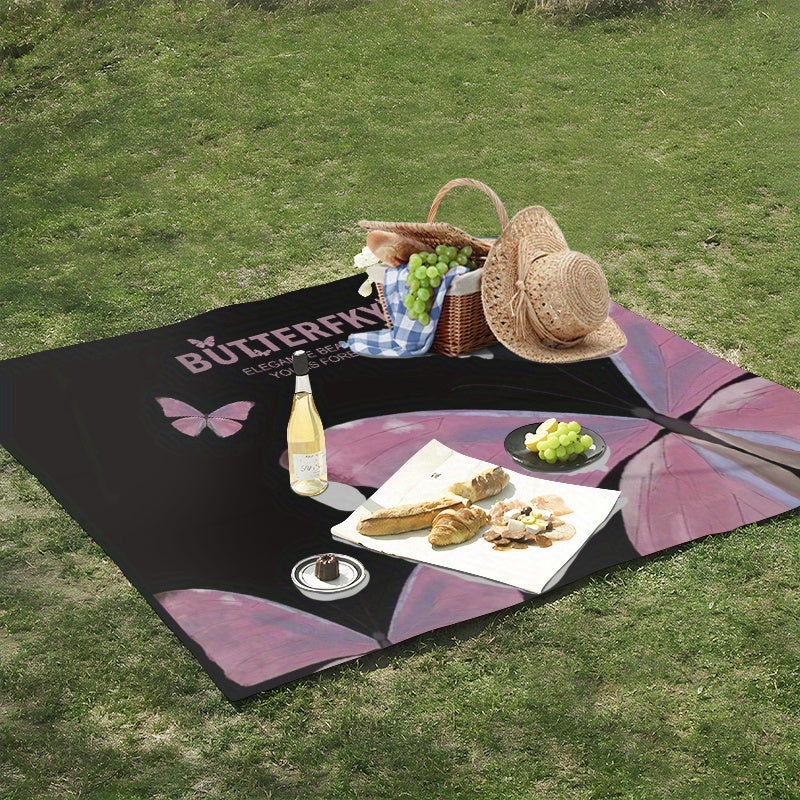 Pink Butterfly Picnic Blanket Waterproof Beach Blanket for Outdoor Camping