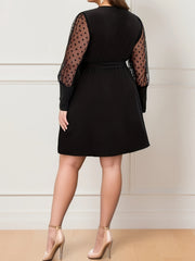  Women's Contrast Dot Mesh Raglan Sleeve Mini Dress