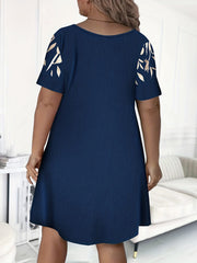  Leaf Print Short Sleeve Round Neck Dress