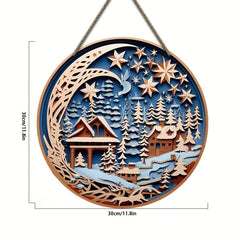 Xmas Door Hanging Starry Sky Village Night Scene Signboard Decoration