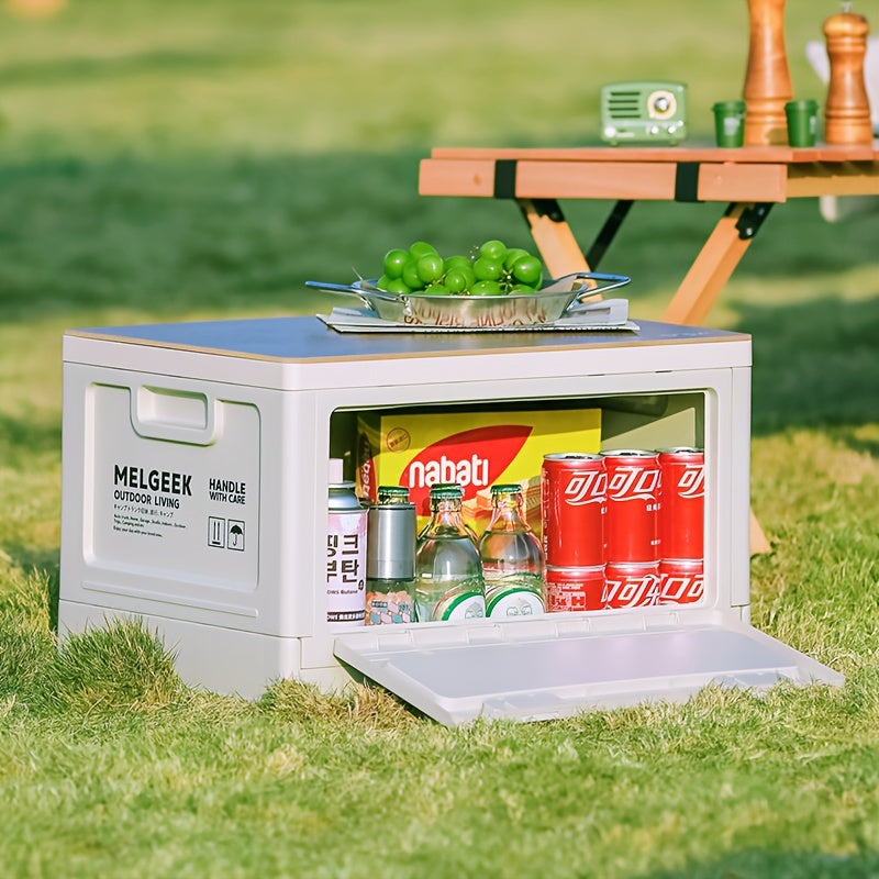 Large Capacity Folding Box with Wooden Lid for Outdoor Camping Storage