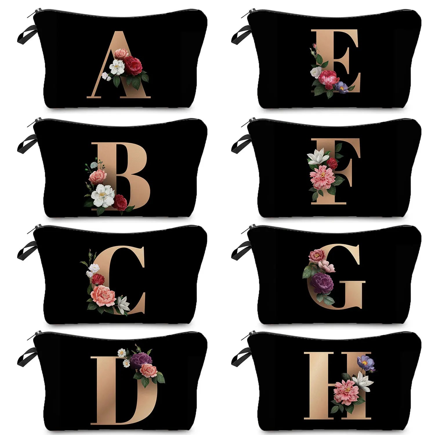 Initials Makeup Bag A-Z Letter Cosmetic Case for Women Travel
