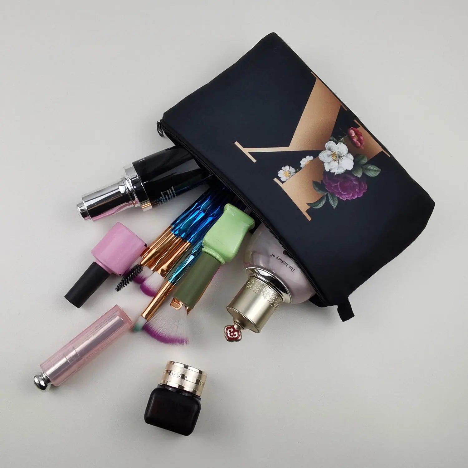 Initials Makeup Bag A-Z Letter Cosmetic Case for Women Travel
