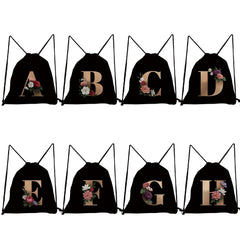 26 Initials Flower Drawstring Bags A-Z Letter Backpack Rope Softback Bag