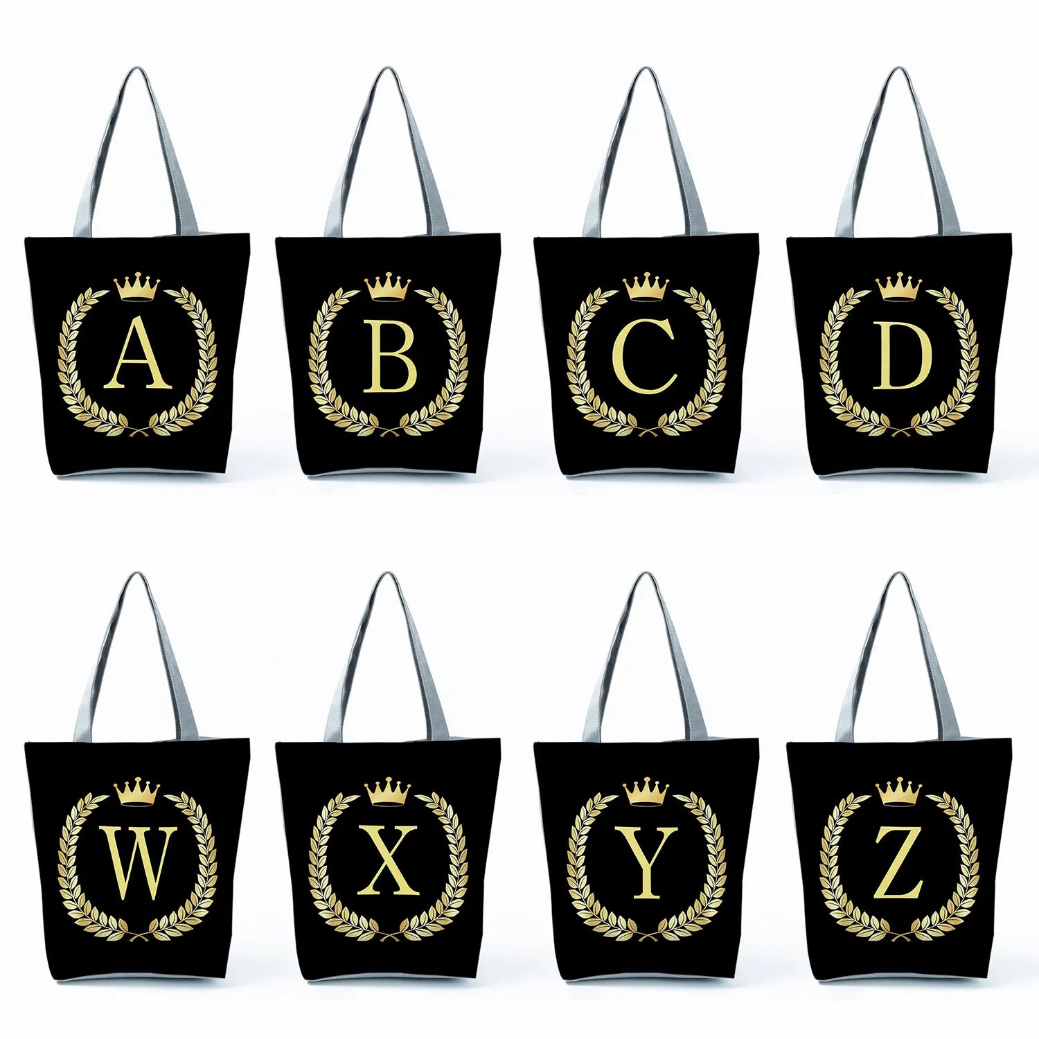 Initials Wheat Ears Golden Letters Print Eco Name Tote Women's Handbags