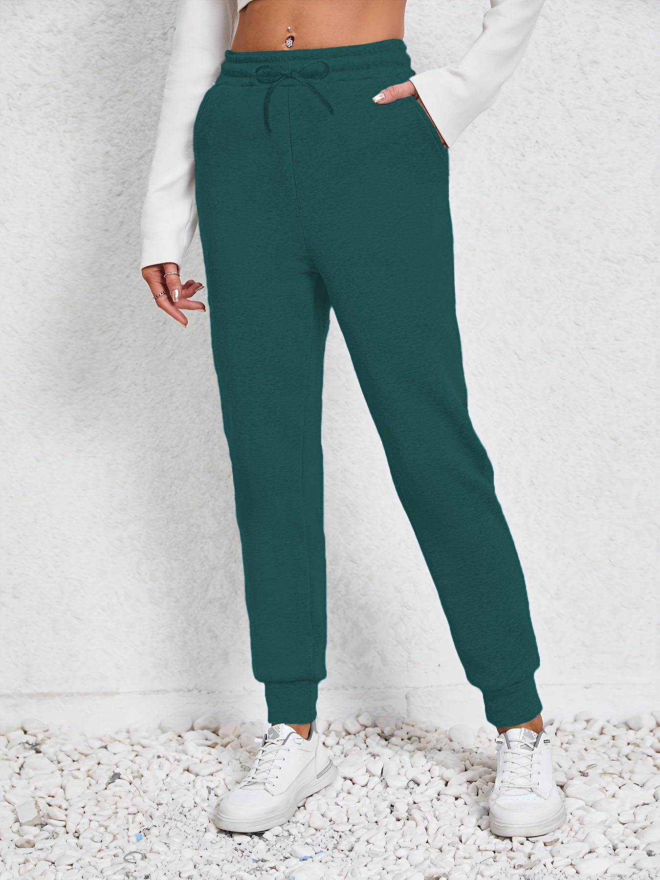  Sports Pants Women's Plus Solid Elastic Drawstring High Stretch Jogger