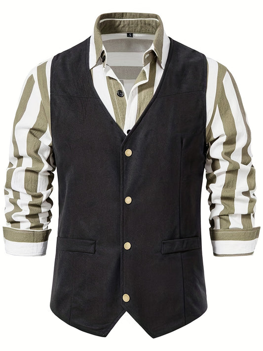 Men's Casual Slim Fit Western Vest Jacket V Neck Sleeveless Waistcoat