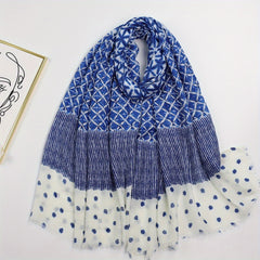 Geometric Dot Print Scarf Frayed Edge Block Shawl Casual Windproof