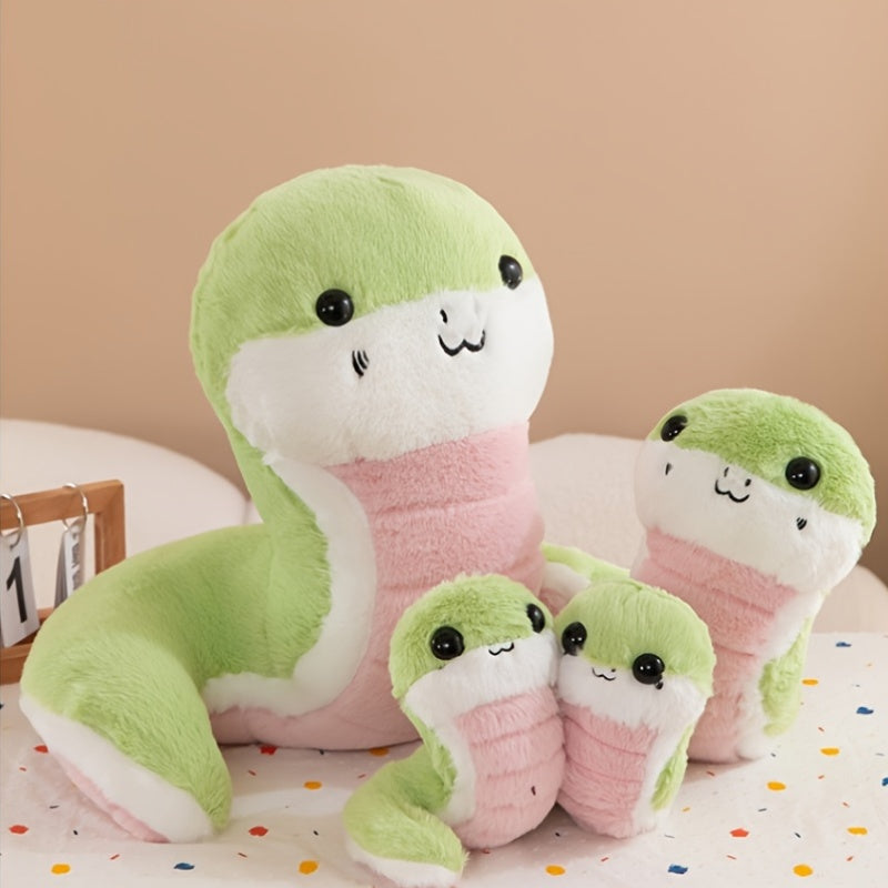 Adorable Green Snake Plush Toy with Smiling Face