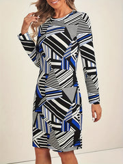  Geometric Print Long Sleeve Tee Dress