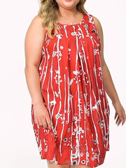  Floral Print Tank Dress Round Neck Slight Stretch
