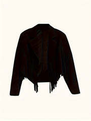  Solid Fringe Trim Crop Blazer