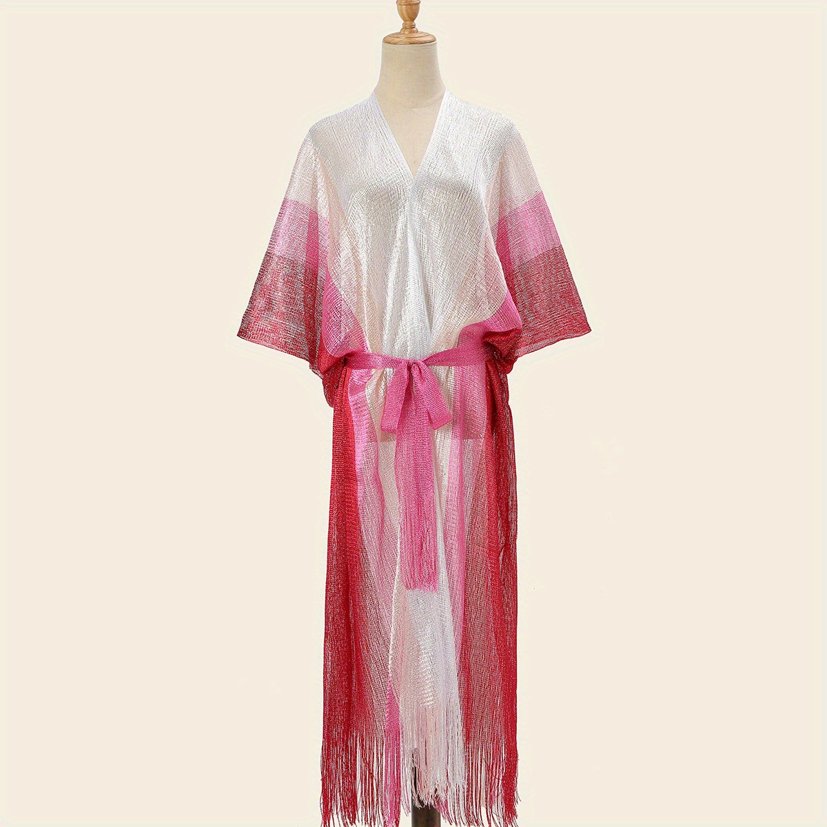 Hollow Out Sunscreen Fringed Long Shawl Lace Up Large Wraps