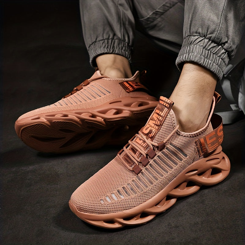 Men's Colorblock Knit Lace Up Casual Shoes Lightweight Non Slip Sneaker