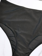  Leopard Print Ruched Bra & Solid High Rise Panty Swimsuit Set
