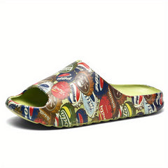 Men's Retro Bottle Cap Print Platform Slide Sandals