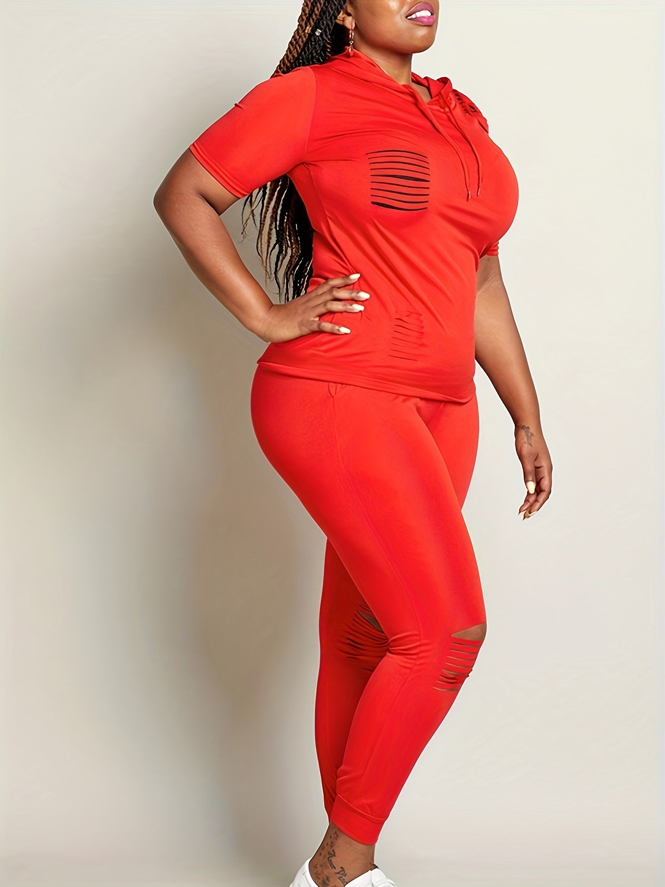  Ripped Hooded Top & Leggings Set