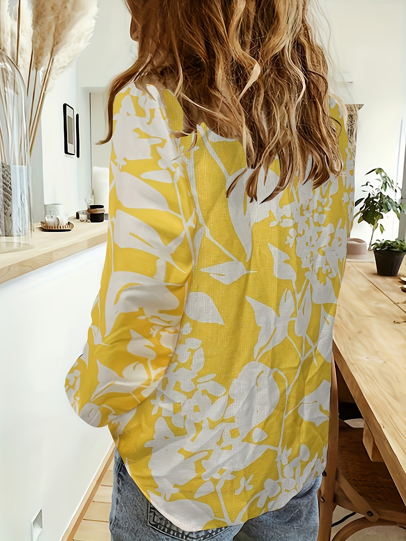  Floral Print Button Up Long Sleeve Blouse