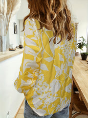  Floral Print Button Up Long Sleeve Blouse