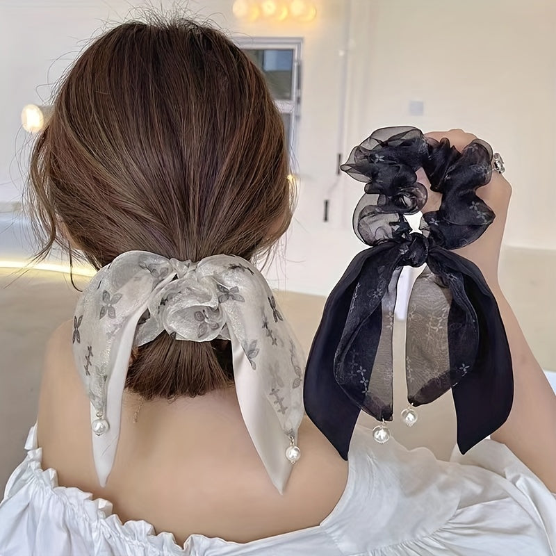 Organza Scrunchies Lucky Clover Hair Rope Ponytail Holder Women Girls