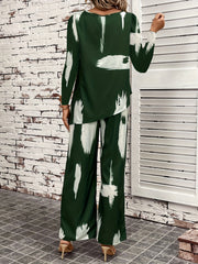  Brush Print Top & Wide Leg Pants 2 Piece Set