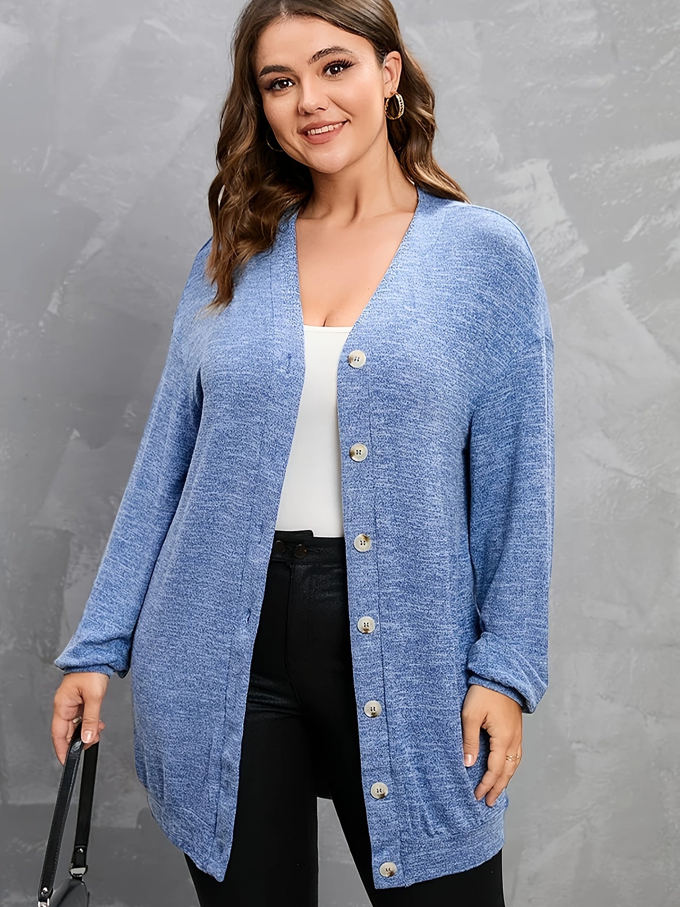  Heathered Button Up Long Sleeve Cardigan