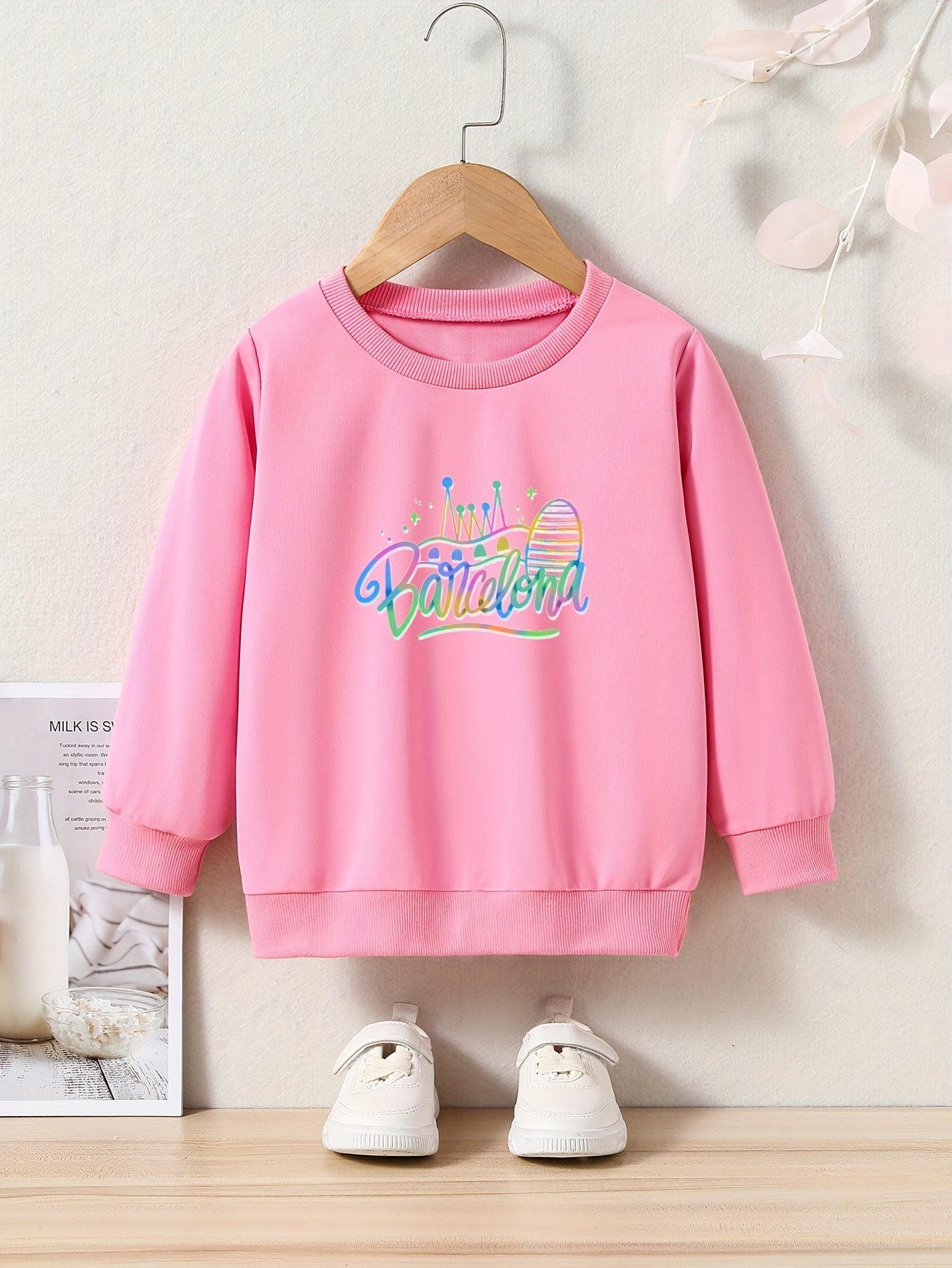 OERYUI Rainbow Print Crew Neck Pullover Top Kids Clothes
