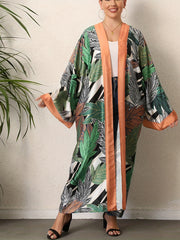  Boho Kimono Tropical Print Long Sleeve Beach Cover Up