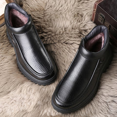 LAORENTOU Men's Leather Warm Plush Lining Casual Zipper Boots