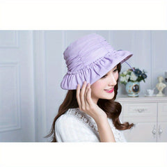 Ruched Lace Up Bucket Hat Foldable UV Protection Sun Hat