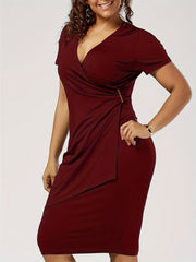  Solid Metal Decor Bodycon Midi Dress