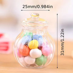 Mini Glass Candy Jar w/ Colorful Plastic Pieces for Dollhouses