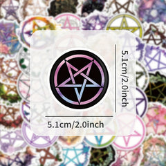 52 Vinyl Pentagram Stickers: Mystical & Floral Designs - Reusable Self Adhesive