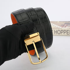 Cowhide Leather Belt Crocodile Pattern Stainless Steel Insert Buckle