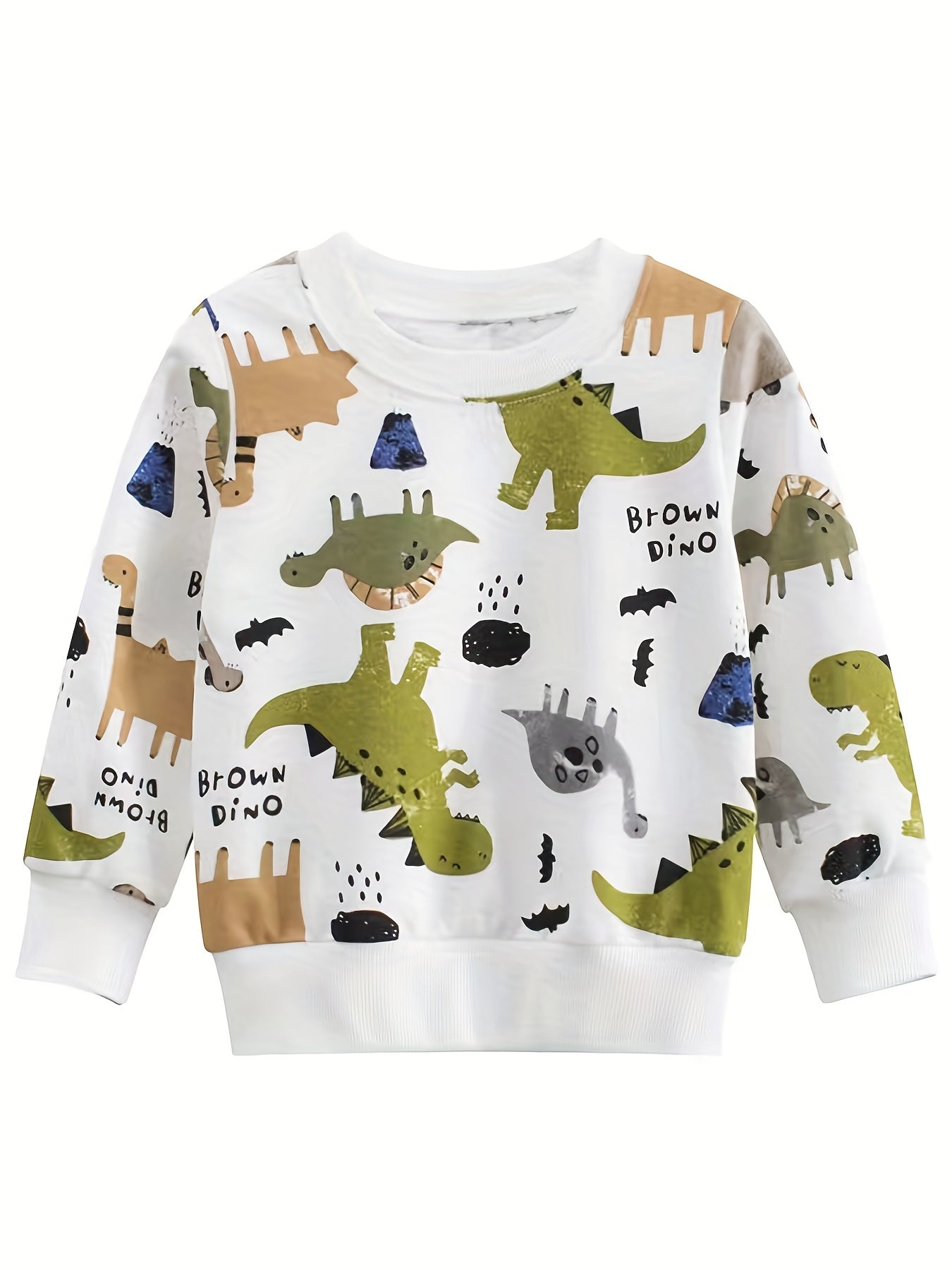 Dinosaur Full Print Boys Pullover Sweatshirt Long Sleeve Crew Neck Tops
