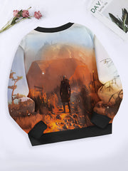 Girls Man Pattern Crew Neck Sweatshirt Spring Fall Christmas Gift