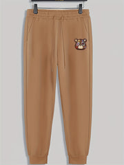 Bear Print Men's Pants Drawstring Sweatpants Loose Casual Trousers