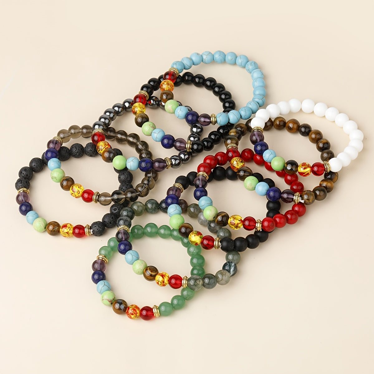 7 Chakra Stone Bead Bracelet Tiger Eye Yoga Balance Men Buddha Jewelry